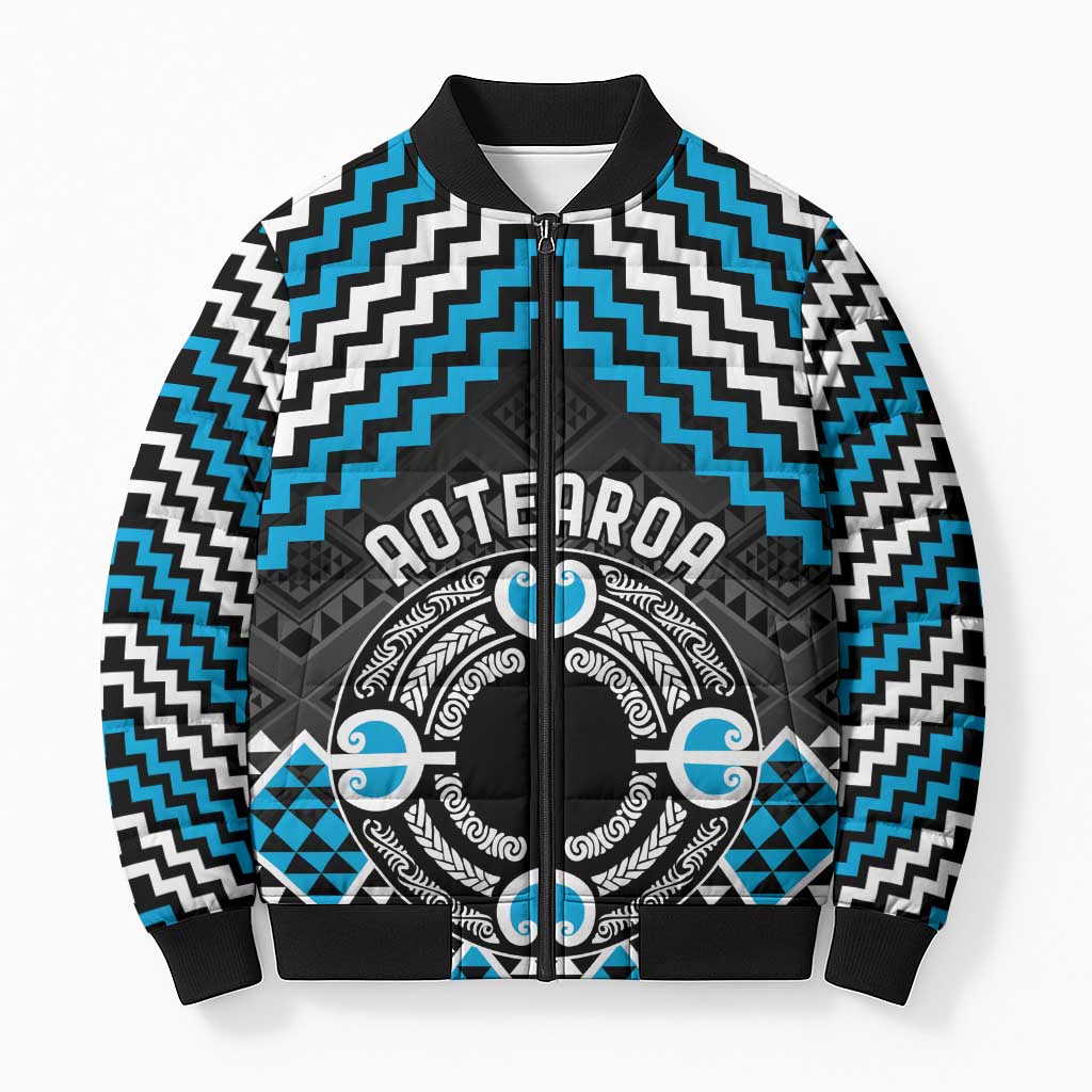 Personalised Aotearoa Niho Taniwha Motif Bomber Puffer Jacket Blue Style LT9 Unisex Blue - Polynesian Pride