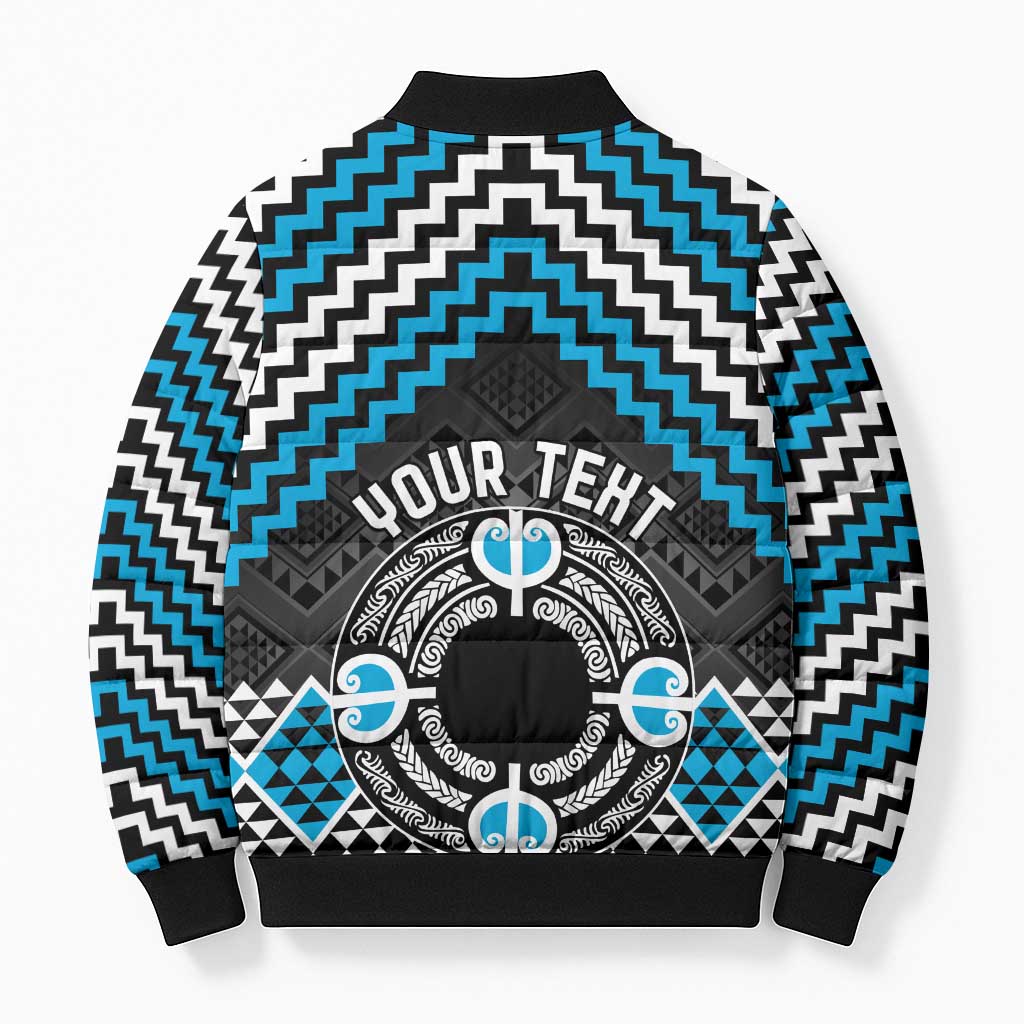 Personalised Aotearoa Niho Taniwha Motif Bomber Puffer Jacket Blue Style LT9 - Polynesian Pride