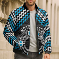 Personalised Aotearoa Niho Taniwha Motif Bomber Puffer Jacket Blue Style LT9 - Polynesian Pride