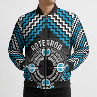 Personalised Aotearoa Niho Taniwha Motif Bomber Puffer Jacket Blue Style LT9 - Polynesian Pride