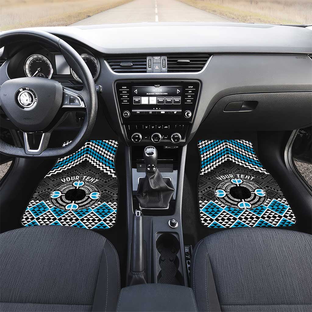 Personalised Aotearoa Niho Taniwha Motif Car Mats Blue Style LT9 Set 2pcs - Front Blue - Polynesian Pride