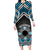 Personalised Aotearoa Niho Taniwha Motif Family Matching Long Sleeve Bodycon Dress and Hawaiian Shirt Blue Style