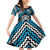 Personalised Aotearoa Niho Taniwha Motif Family Matching Off Shoulder Short Dress and Hawaiian Shirt Blue Style