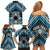 Personalised Aotearoa Niho Taniwha Motif Family Matching Off Shoulder Short Dress and Hawaiian Shirt Blue Style