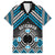 Personalised Aotearoa Niho Taniwha Motif Family Matching Off Shoulder Short Dress and Hawaiian Shirt Blue Style