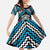 Personalised Aotearoa Niho Taniwha Motif Family Matching Short Sleeve Bodycon Dress and Hawaiian Shirt Blue Style