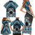 Personalised Aotearoa Niho Taniwha Motif Family Matching Short Sleeve Bodycon Dress and Hawaiian Shirt Blue Style