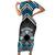 Personalised Aotearoa Niho Taniwha Motif Family Matching Short Sleeve Bodycon Dress and Hawaiian Shirt Blue Style