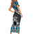 Personalised Aotearoa Niho Taniwha Motif Family Matching Short Sleeve Bodycon Dress and Hawaiian Shirt Blue Style