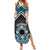 Personalised Aotearoa Niho Taniwha Motif Family Matching Summer Maxi Dress and Hawaiian Shirt Blue Style