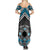 Personalised Aotearoa Niho Taniwha Motif Family Matching Summer Maxi Dress and Hawaiian Shirt Blue Style