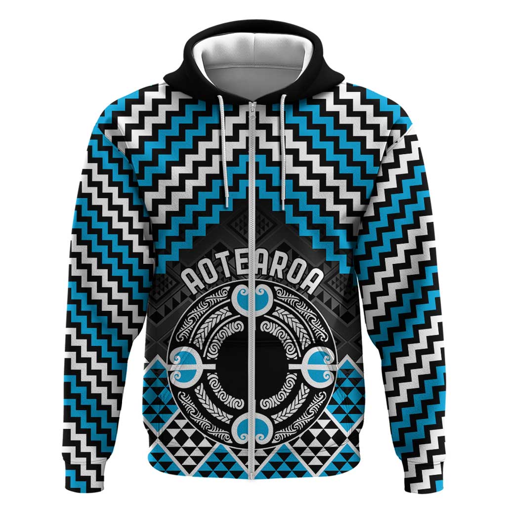 Personalised Aotearoa Niho Taniwha Motif Hoodie Blue Style LT9 Zip Hoodie Blue - Polynesian Pride