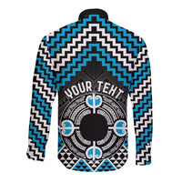 Personalised Aotearoa Niho Taniwha Motif Long Sleeve Button Shirt Blue Style LT9 - Polynesian Pride