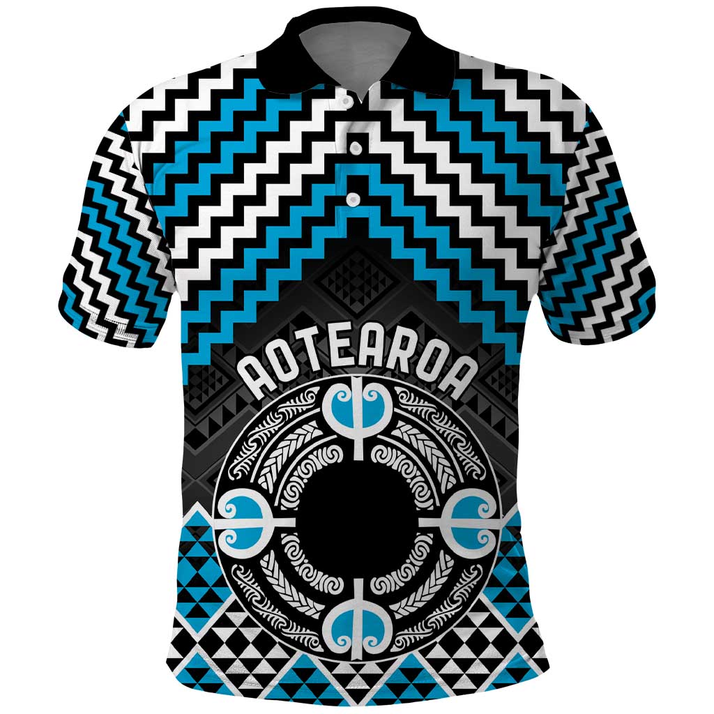 Personalised Aotearoa Niho Taniwha Motif Polo Shirt Blue Style LT9 Blue - Polynesian Pride