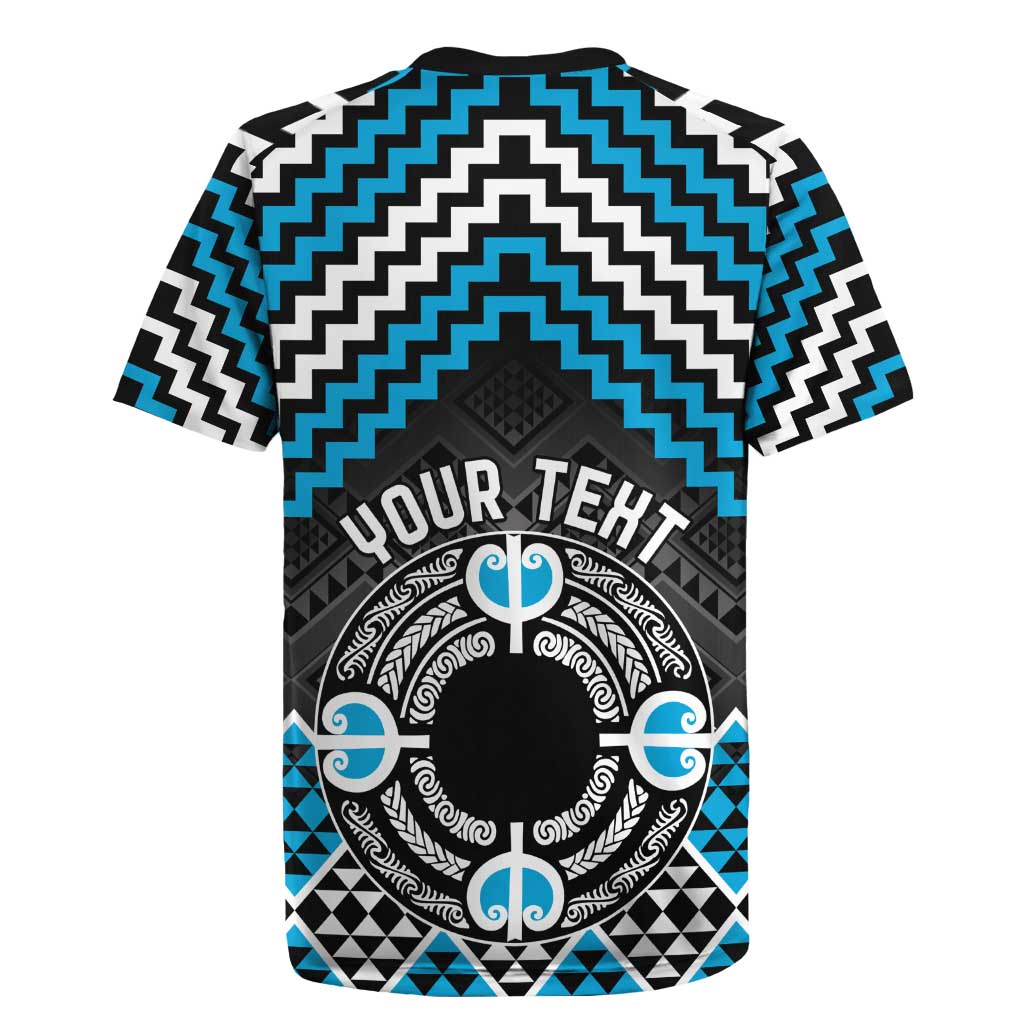 Personalised Aotearoa Niho Taniwha Motif Rugby Jersey Blue Style LT9 - Polynesian Pride