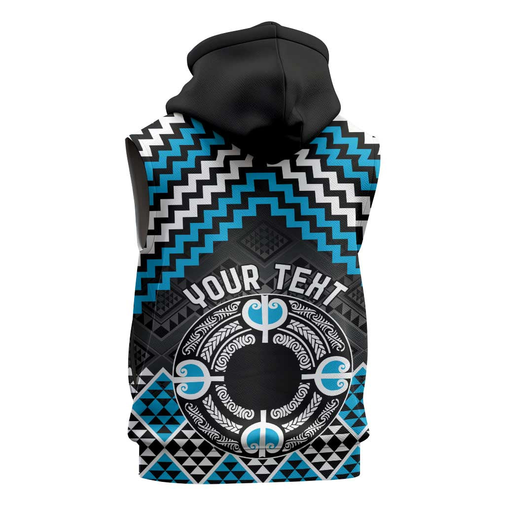 Personalised Aotearoa Niho Taniwha Motif Sleeveless Zip Hoodie Blue Style LT9 - Polynesian Pride