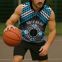 Personalised Aotearoa Niho Taniwha Motif Sleeveless Zip Hoodie Blue Style LT9 - Polynesian Pride