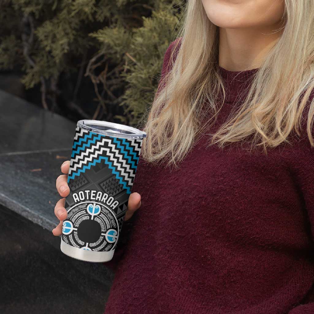 Personalised Aotearoa Niho Taniwha Motif Tumbler Cup Blue Style LT9 - Polynesian Pride
