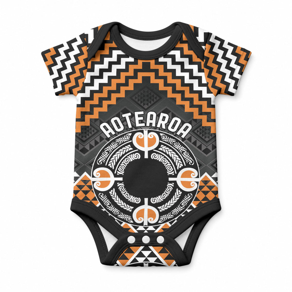 Personalised Aotearoa Niho Taniwha Motif Baby Onesie Gold Style LT9 Gold - Polynesian Pride