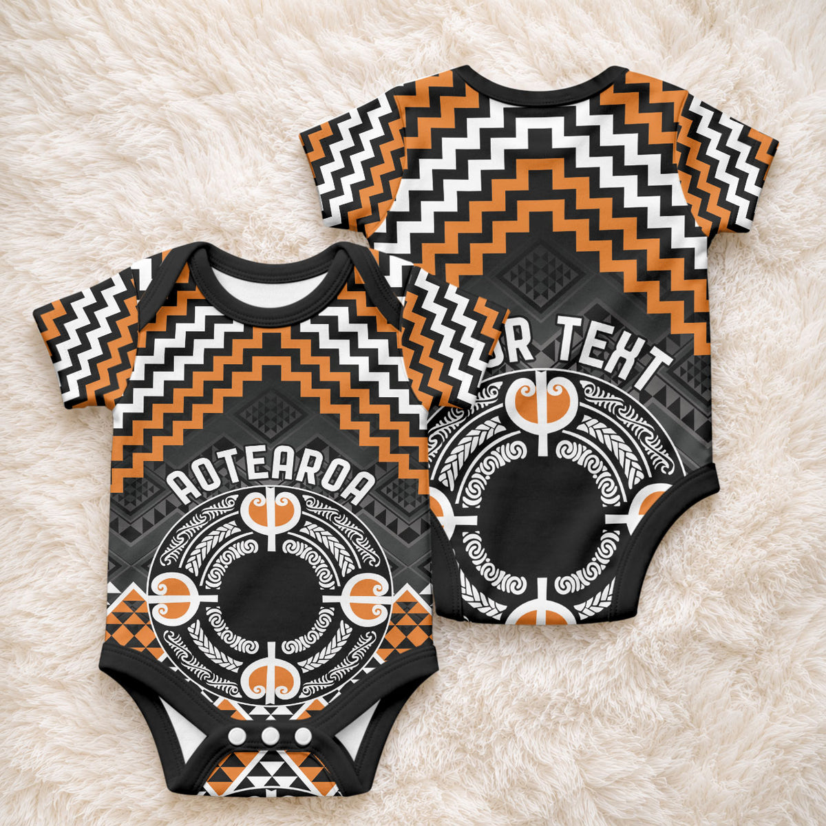 Personalised Aotearoa Niho Taniwha Motif Baby Onesie Gold Style LT9 - Polynesian Pride
