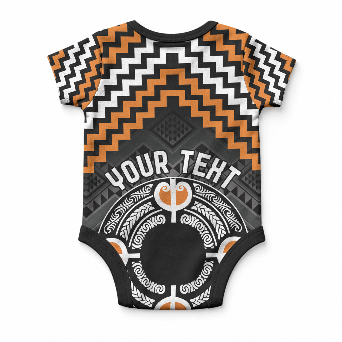 Personalised Aotearoa Niho Taniwha Motif Baby Onesie Gold Style LT9 - Polynesian Pride
