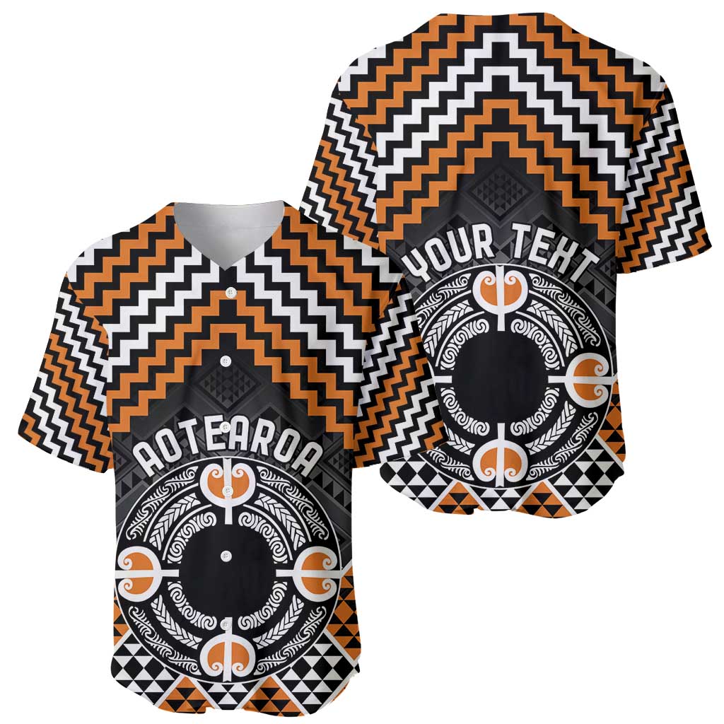 Personalised Aotearoa Niho Taniwha Motif Baseball Jersey Gold Style LT9 - Polynesian Pride