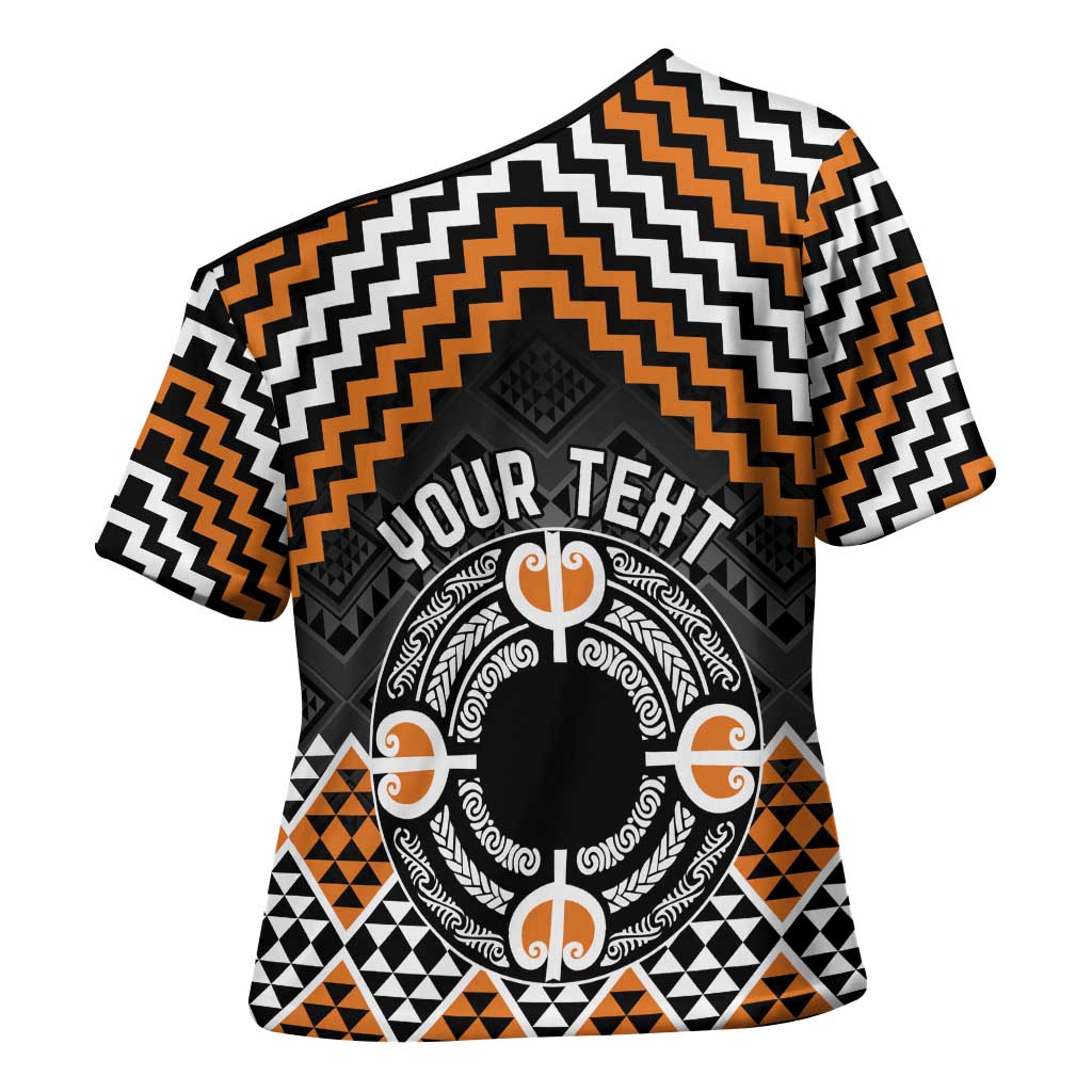 Personalised Aotearoa Niho Taniwha Motif Cross Shoulder Shirt Gold Style LT9 - Polynesian Pride