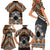 Personalised Aotearoa Niho Taniwha Motif Family Matching Short Sleeve Bodycon Dress and Hawaiian Shirt Gold Style