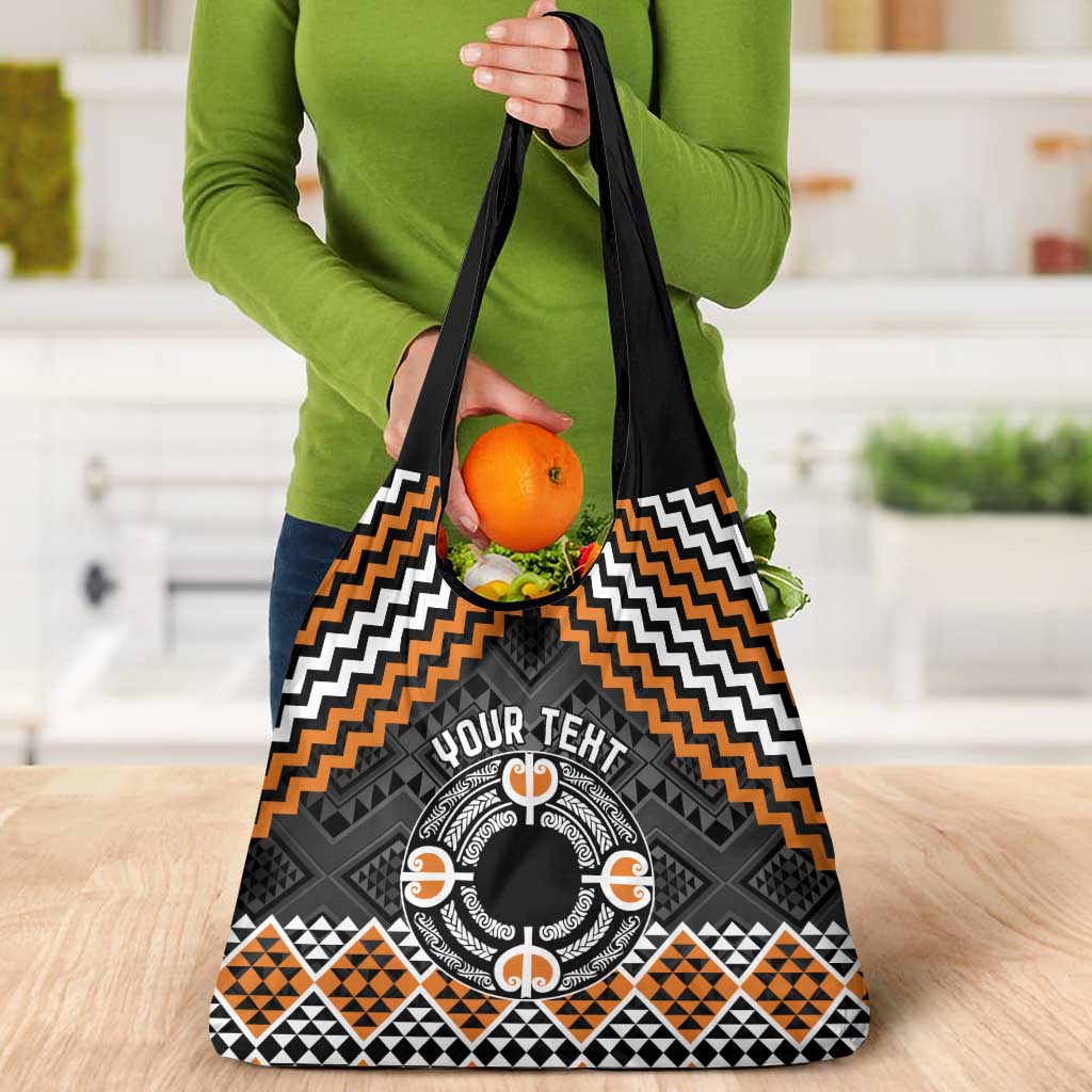 Personalised Aotearoa Niho Taniwha Motif Grocery Bag Gold Style LT9 - Polynesian Pride