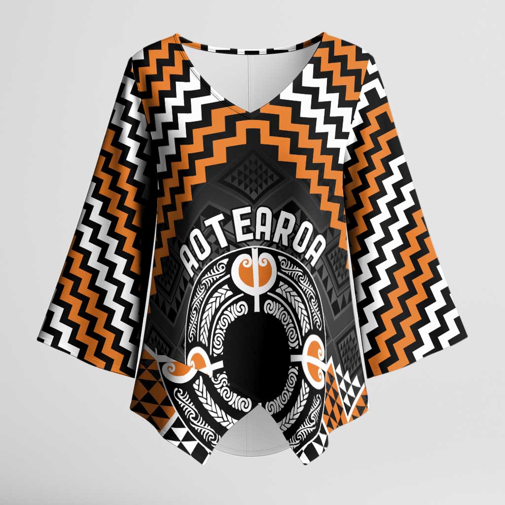 Personalised Aotearoa Niho Taniwha Motif Kimono Sleeve Blouse Gold Style LT9 Female Gold - Polynesian Pride