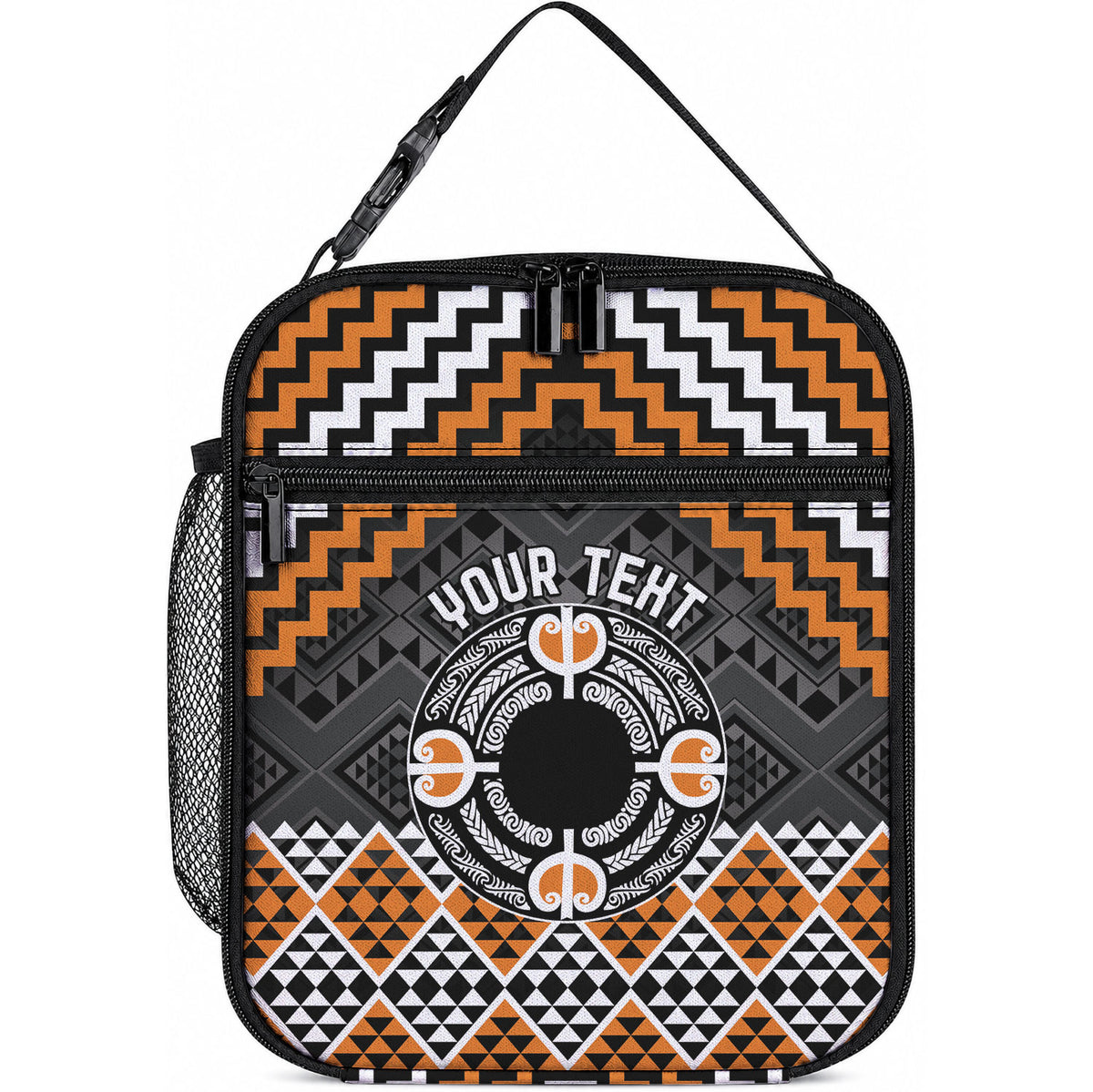 Personalised Aotearoa Niho Taniwha Motif Lunch Bag Gold Style LT9 10.2 × 8.3 × 4.3 inch Gold - Polynesian Pride