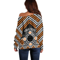 Personalised Aotearoa Niho Taniwha Motif Off Shoulder Sweater Gold Style LT9 - Polynesian Pride