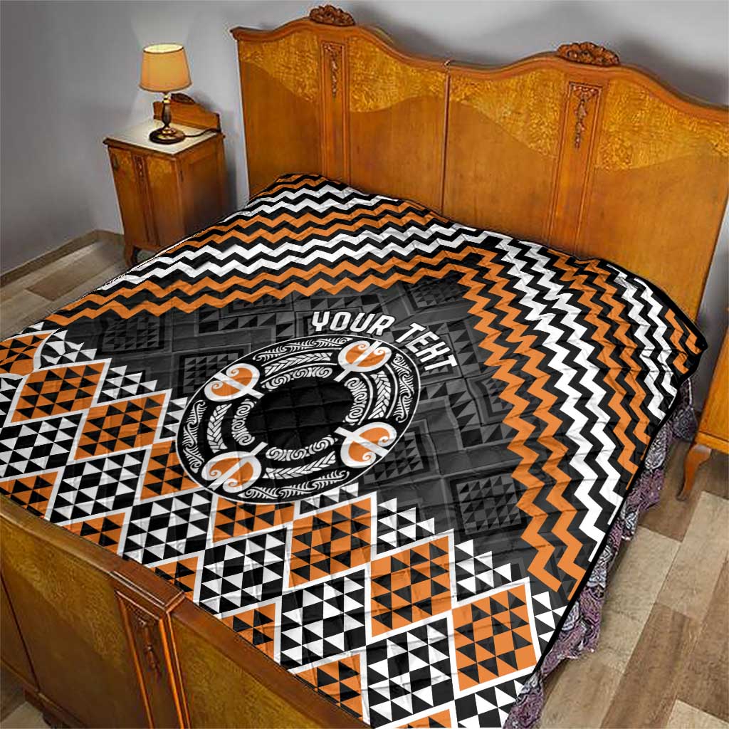 Personalised Aotearoa Niho Taniwha Motif Quilt Gold Style LT9 - Polynesian Pride