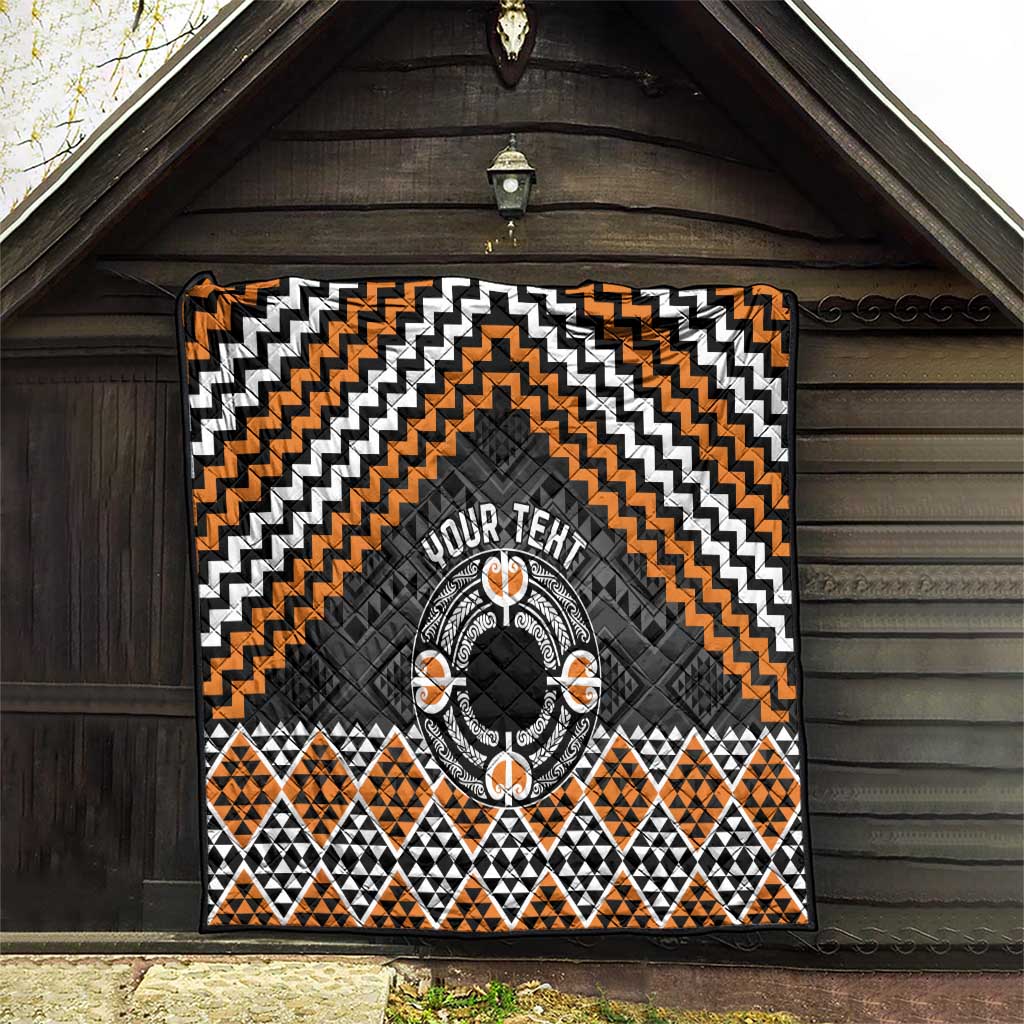 Personalised Aotearoa Niho Taniwha Motif Quilt Gold Style LT9 - Polynesian Pride