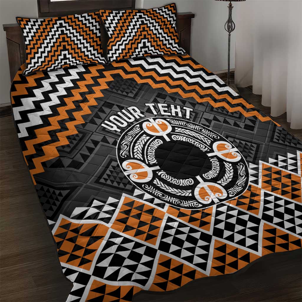 Personalised Aotearoa Niho Taniwha Motif Quilt Bed Set Gold Style LT9 Gold - Polynesian Pride