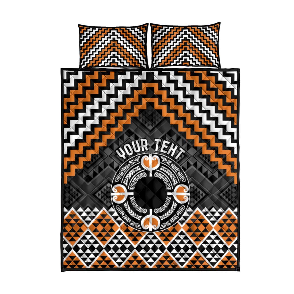 Personalised Aotearoa Niho Taniwha Motif Quilt Bed Set Gold Style LT9 - Polynesian Pride