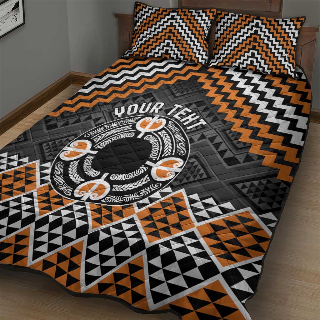 Personalised Aotearoa Niho Taniwha Motif Quilt Bed Set Gold Style LT9 - Polynesian Pride