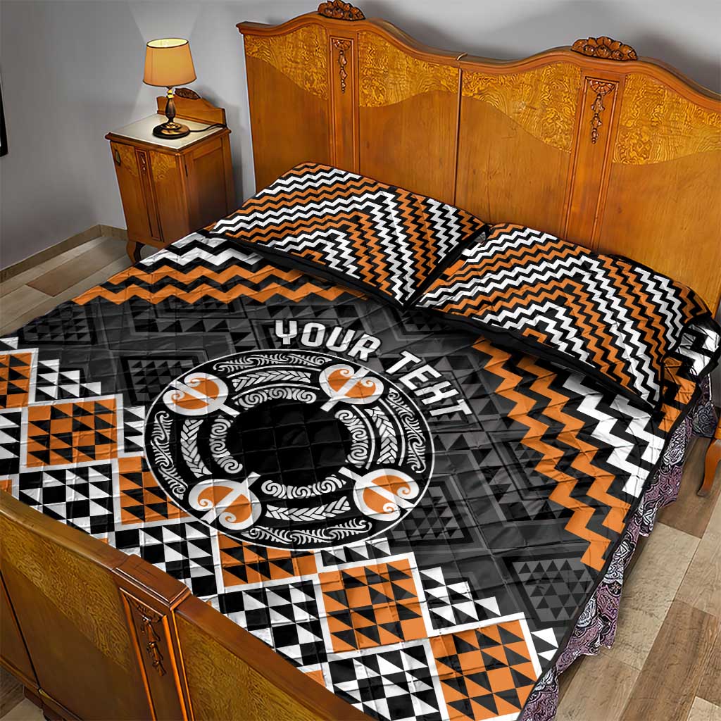 Personalised Aotearoa Niho Taniwha Motif Quilt Bed Set Gold Style LT9 - Polynesian Pride
