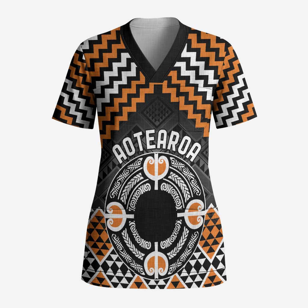 Personalised Aotearoa Niho Taniwha Motif Scrub Top Gold Style LT9 Adult Gold - Polynesian Pride