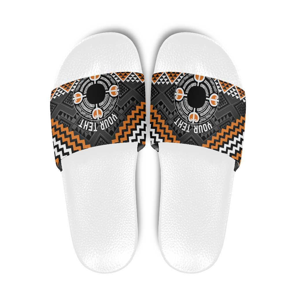 Personalised Aotearoa Niho Taniwha Motif Slide Sandals Gold Style LT9 Gold - Polynesian Pride