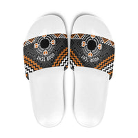 Personalised Aotearoa Niho Taniwha Motif Slide Sandals Gold Style LT9 Gold - Polynesian Pride