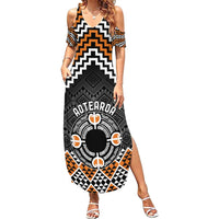Personalised Aotearoa Niho Taniwha Motif Summer Maxi Dress Gold Style LT9 Women Gold - Polynesian Pride