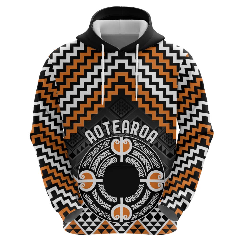Personalised Aotearoa Niho Taniwha Motif Zip Hoodie Gold Style LT9 - Polynesian Pride