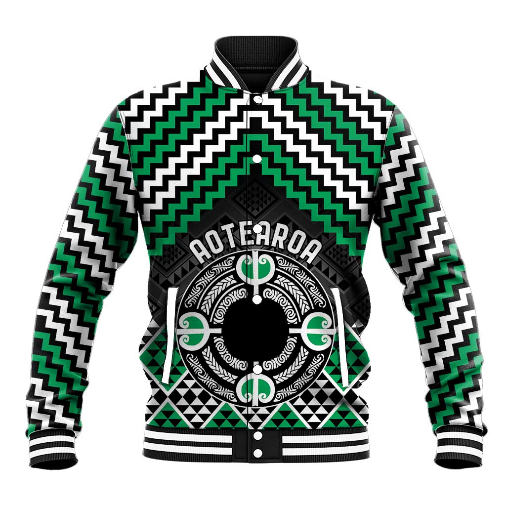 Personalised Aotearoa Niho Taniwha Motif Baseball Jacket Green Style LT9 Unisex Green - Polynesian Pride