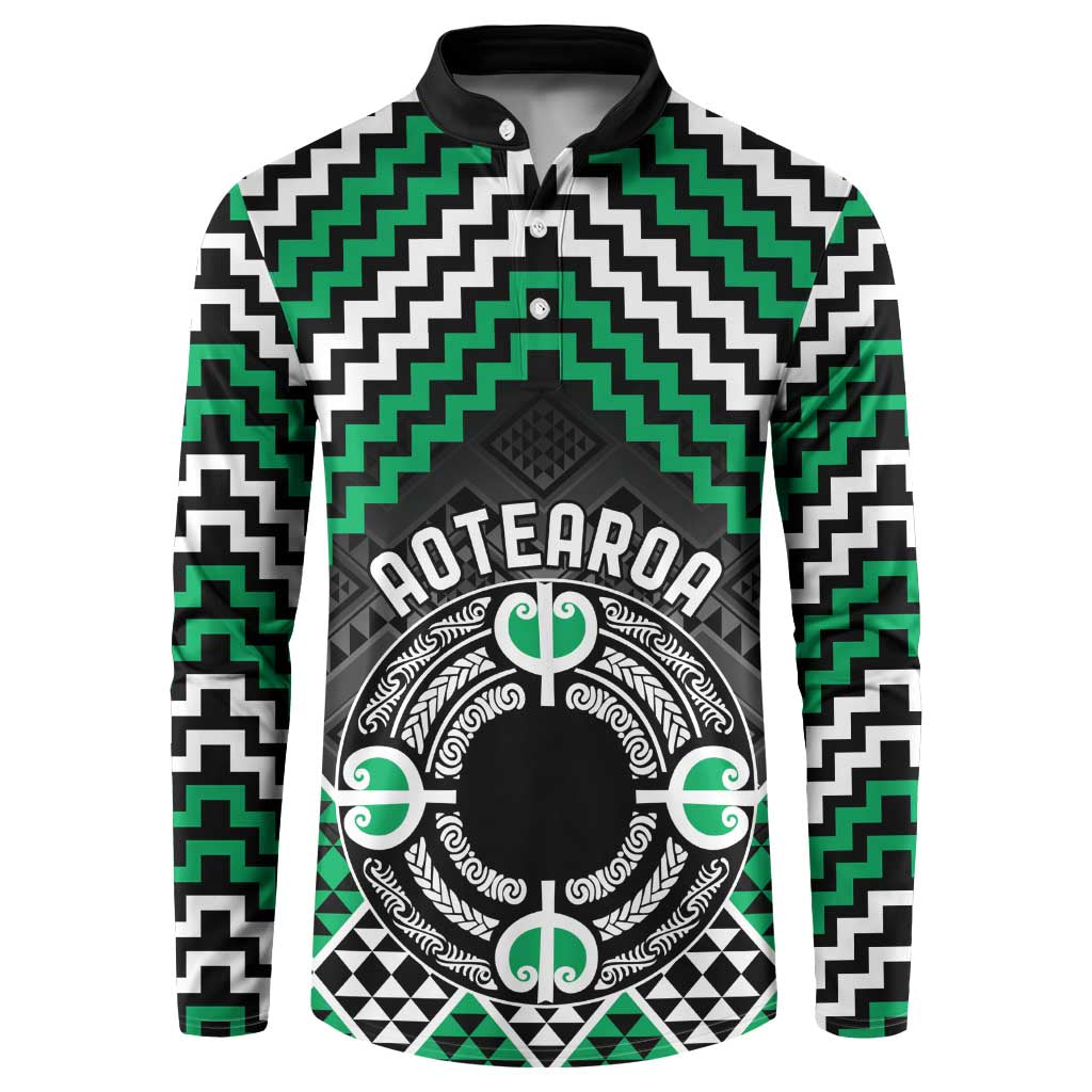 Personalised Aotearoa Niho Taniwha Motif Button Sweatshirt Green Style LT9 Green - Polynesian Pride