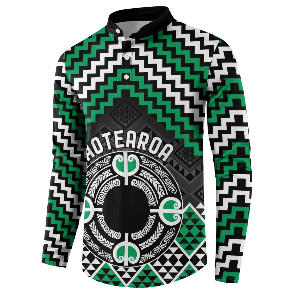 Personalised Aotearoa Niho Taniwha Motif Button Sweatshirt Green Style LT9 - Polynesian Pride