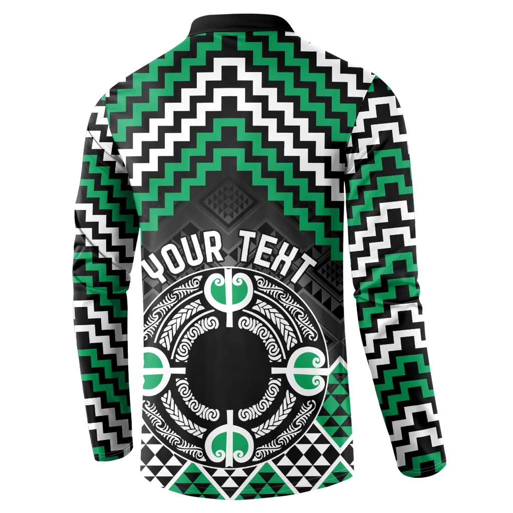 Personalised Aotearoa Niho Taniwha Motif Button Sweatshirt Green Style LT9 - Polynesian Pride