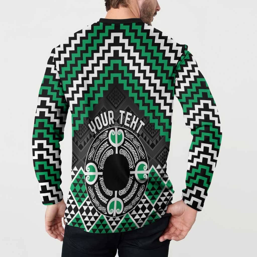 Personalised Aotearoa Niho Taniwha Motif Button Sweatshirt Green Style LT9 - Polynesian Pride