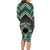 Personalised Aotearoa Niho Taniwha Motif Family Matching Long Sleeve Bodycon Dress and Hawaiian Shirt Green Style