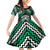 Personalised Aotearoa Niho Taniwha Motif Family Matching Off Shoulder Short Dress and Hawaiian Shirt Green Style